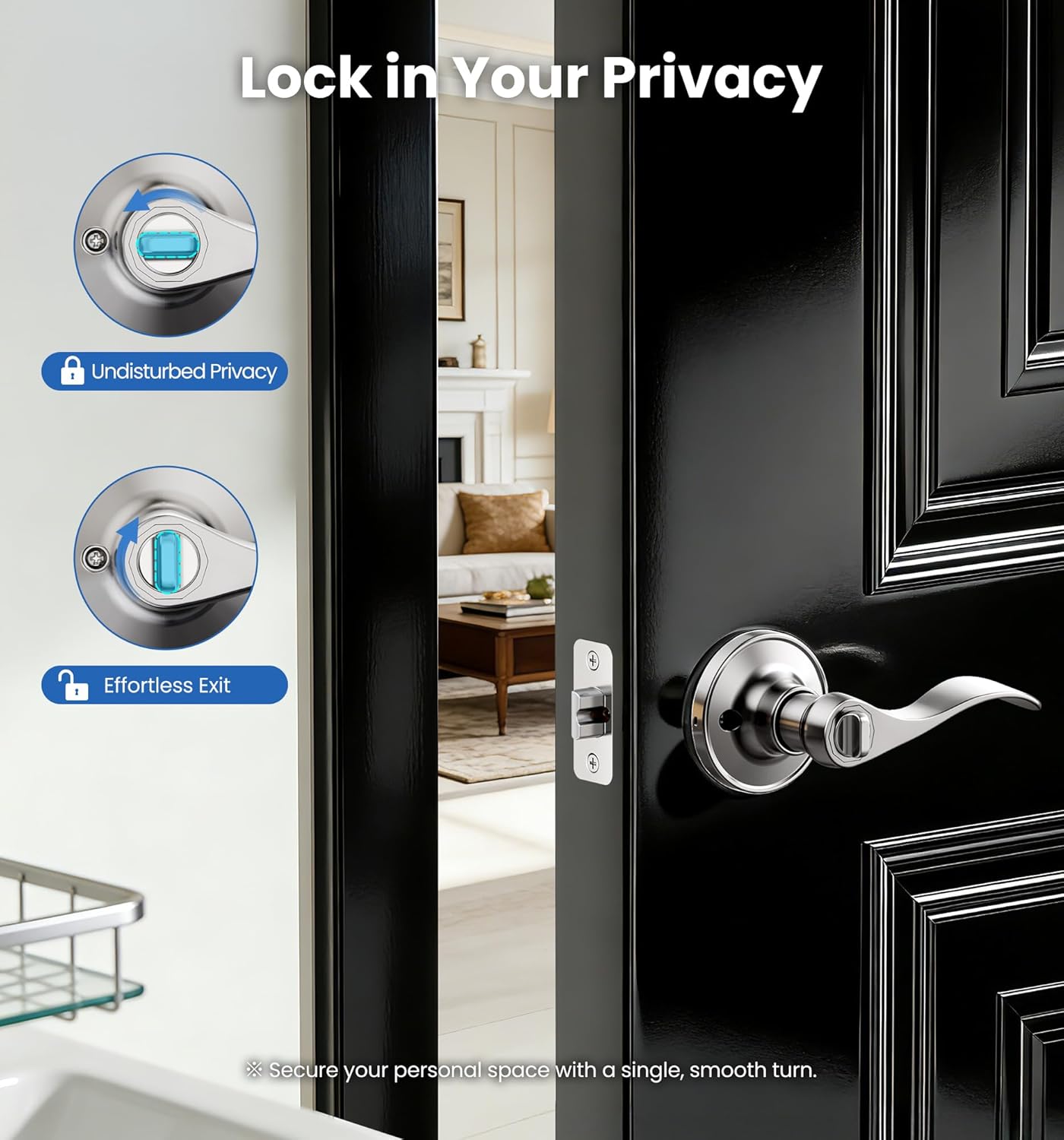 Veise Privacy Door Handles Interior, Door Levers Lock Keyless for Bedroom, Bathroom, Rust-Proof Door Knobs Interior, Waterproof Zinc Alloy Wave Lever Right Left Handed, Satin Nickel