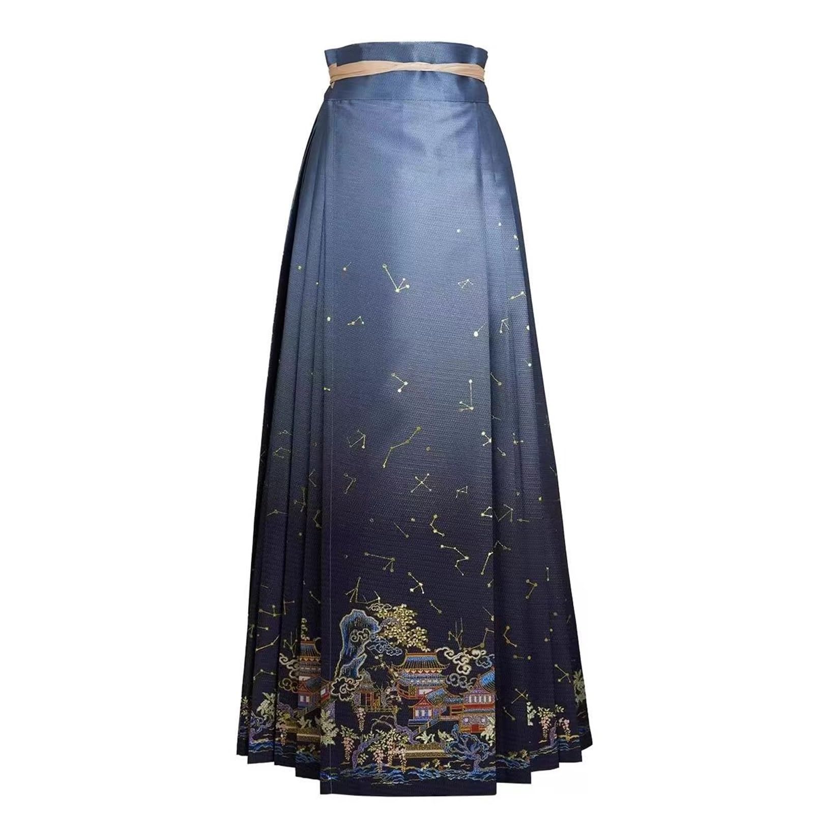Faswar Unisex One Color 2024 New Chinese Horse Face Skirt Ming Dynasty Horse Face Skirt Hanfu Long Pleated Horse Face Skirt (Size : Xxl)