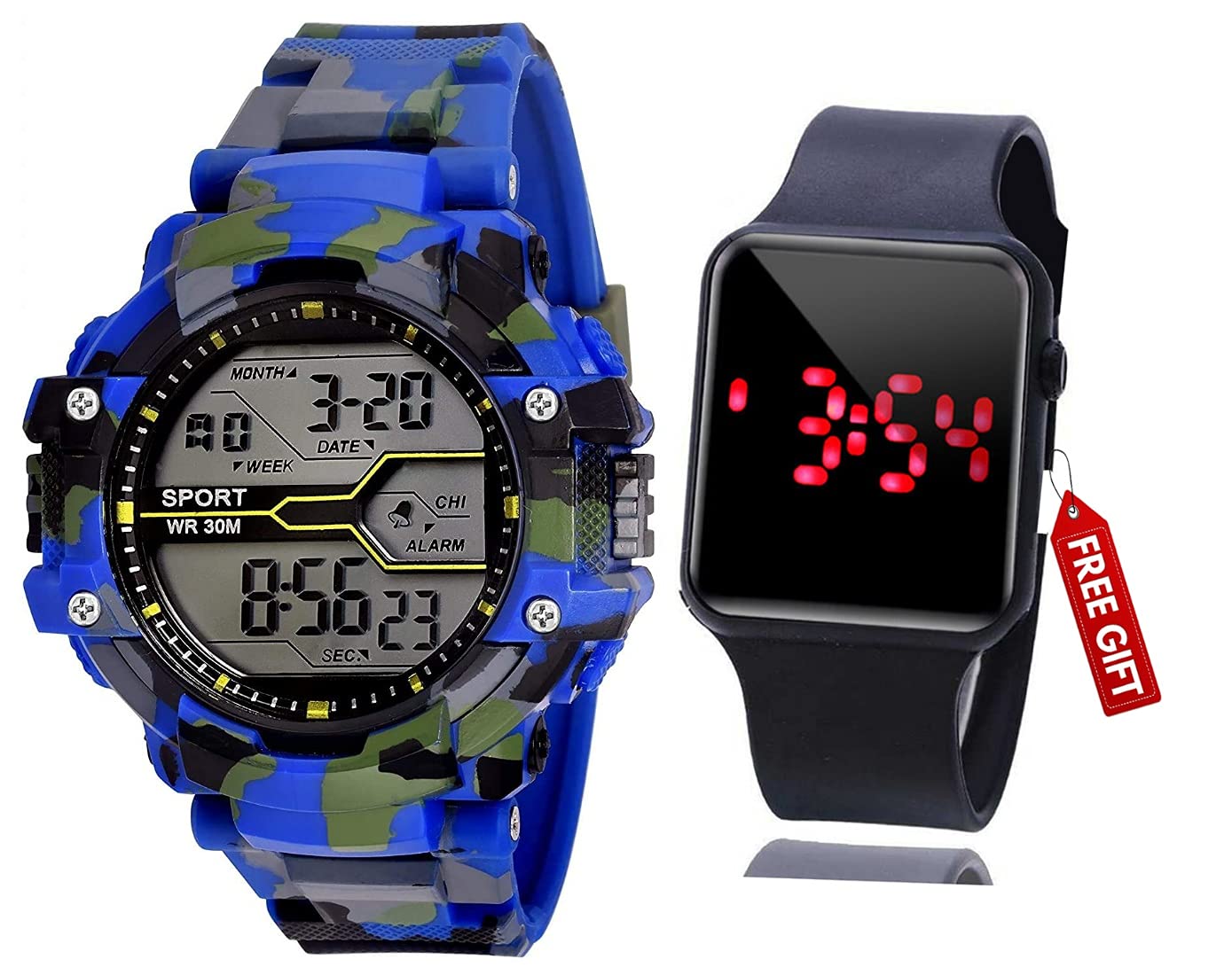 A Digital Watch with Square LED Shockproof Multi-Functional Automatic Red Army Strap Waterproof Digital Sports Watch for Mens Kids Watch for Boys - Watch for Men Pack of 2 (B08YKFGPYJ) Amazon Price History, Amazon Price Tracker