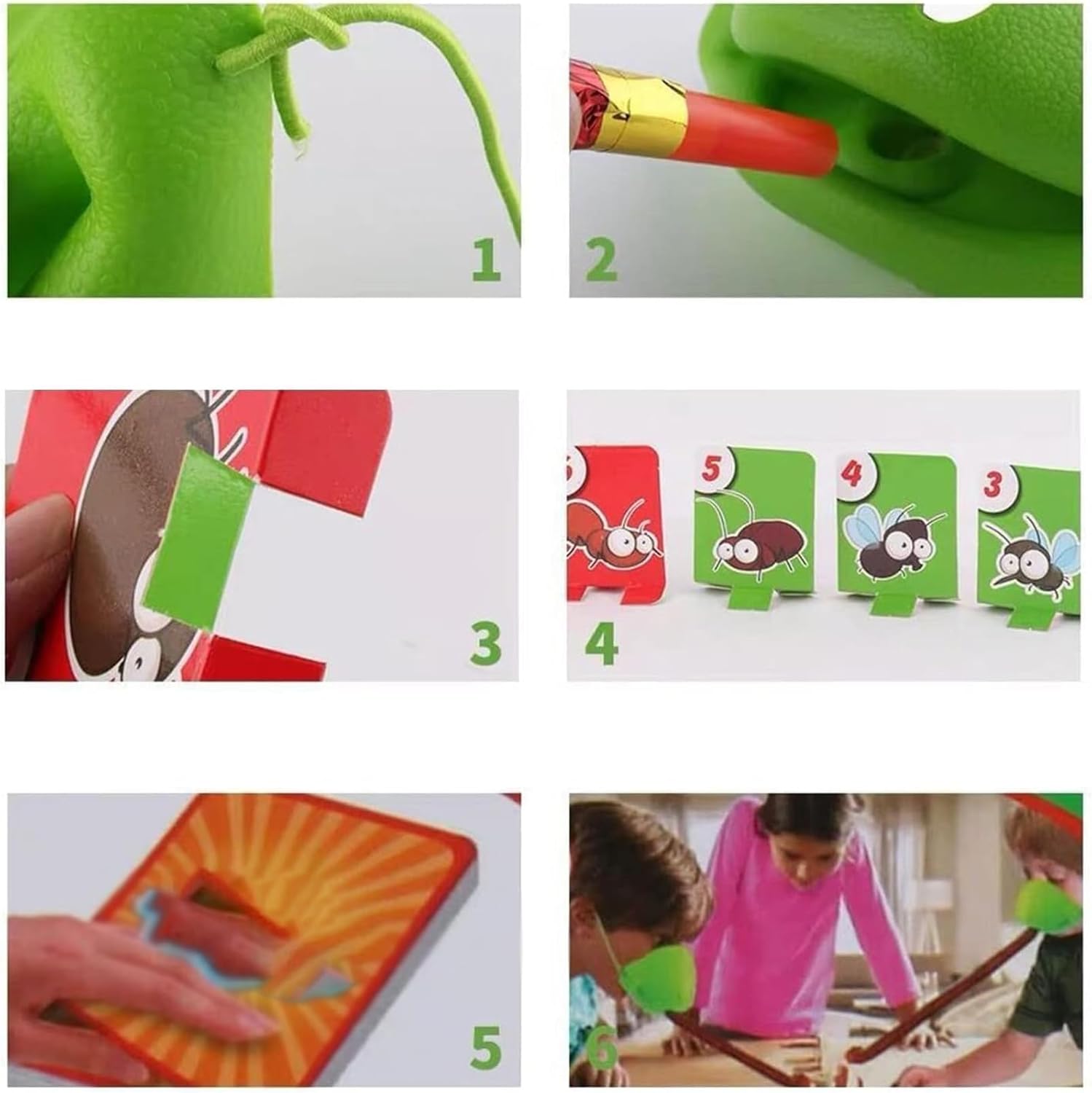 Frog Tongue Game, Frog Mask with Blow Tongue, Frog Face Mask, Insect Cardboard Included, Multiplayer Party Games (4pcs Set)