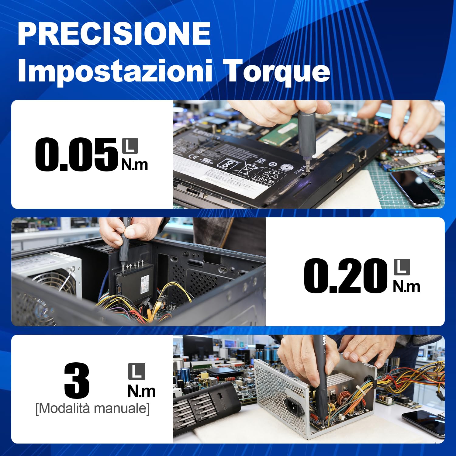 HERZO Mini cacciavite elettrico, 20 in 1, avvitatore elettrico di precisione con punte magnetiche, 2 livelli di coppia esagonale, 5/32 pollici, per cellulare, laptop, occhiali, riparazione orologi