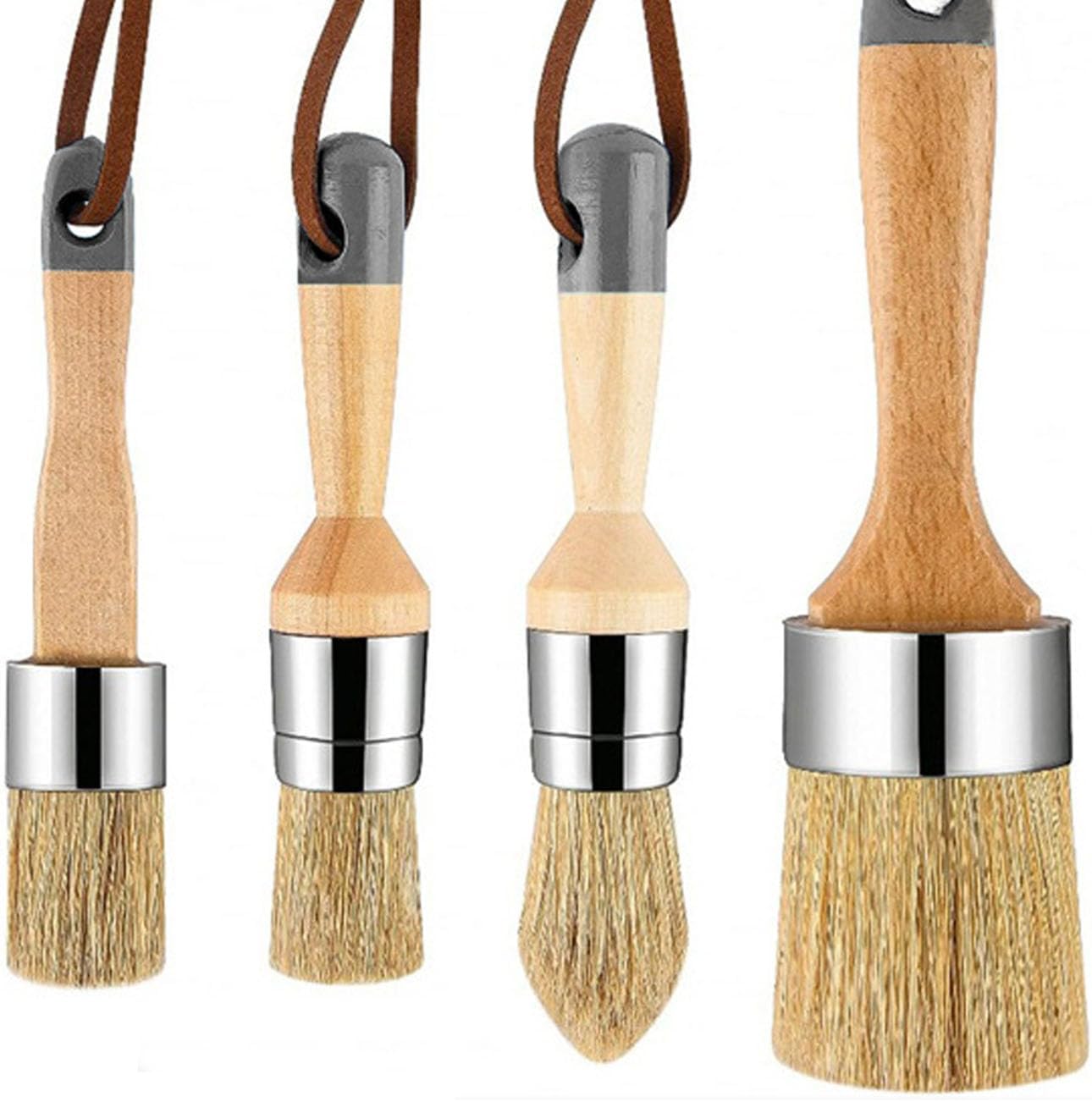Tazweeq Chalk & Wax Brush 4-Piece Set for Furniture, Painting, Milk Paint, Round Brushes for All Paints, Natural Brush, Home Décor, DIY Art Crafts
