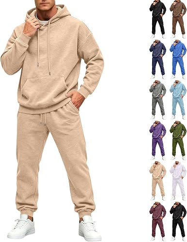 Men's Workout Sets Travel Workout Hoodie and Sweatpants Sweat Set Gym Hiking Fas