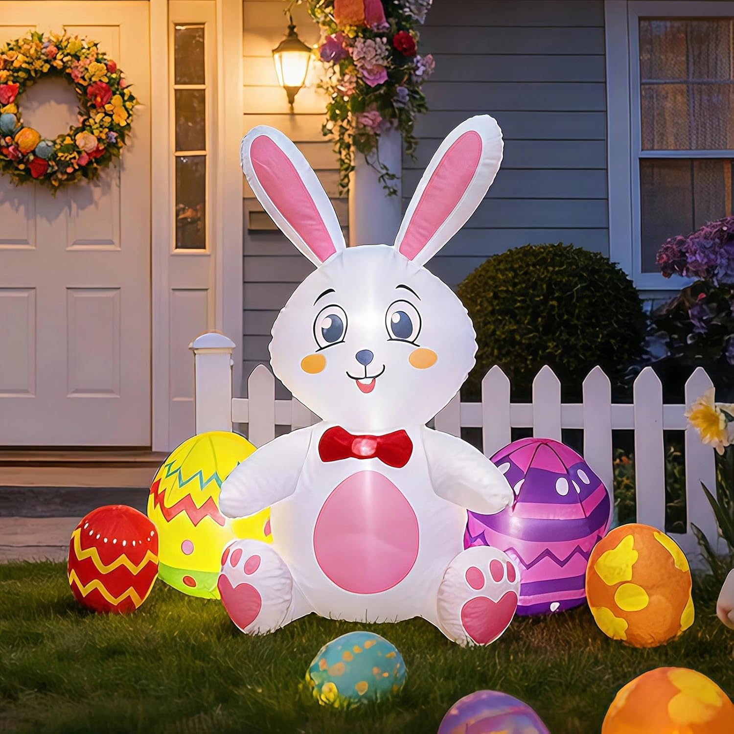 Easter Inflatables Outdoor Decorations - Inflatable Easter Bunny Eggs Build-in LED Lights, Blow Up Bunny for Outside Holiday Party Lawn Yard Decor - Image 3