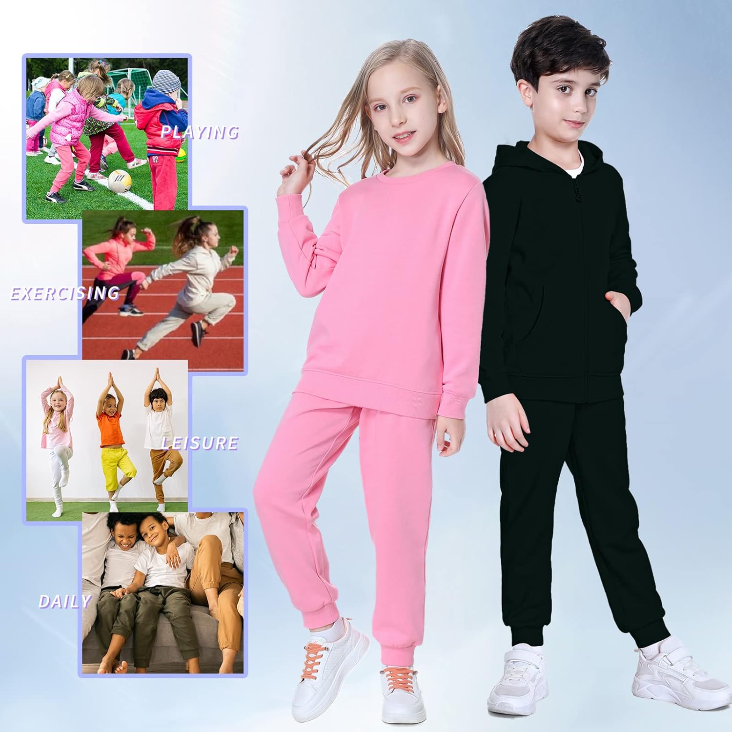 Kid Nation Kids Unisex Soft Brushed Fleece Casual Pull On Jogger Sweatpants with Pockets for Boys or Girls - Image 5