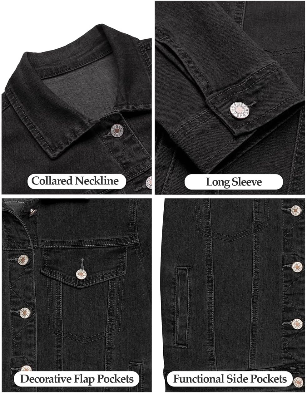 Vetinee Womens Stretch Button Down Long Sleeve Pockets Denim Jean Trucker Jacket - Image 6