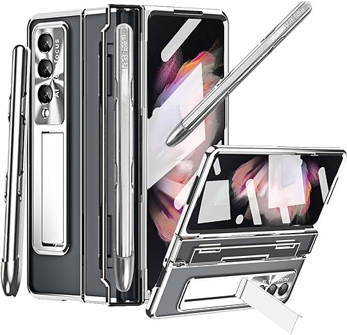 Miniatura 17 de Funda transparente para Samsung Galaxy Z Fold 5 con S Pen y soporte para bolígrafo, diseño de una sola pieza Z Fold 5, funda para teléfono