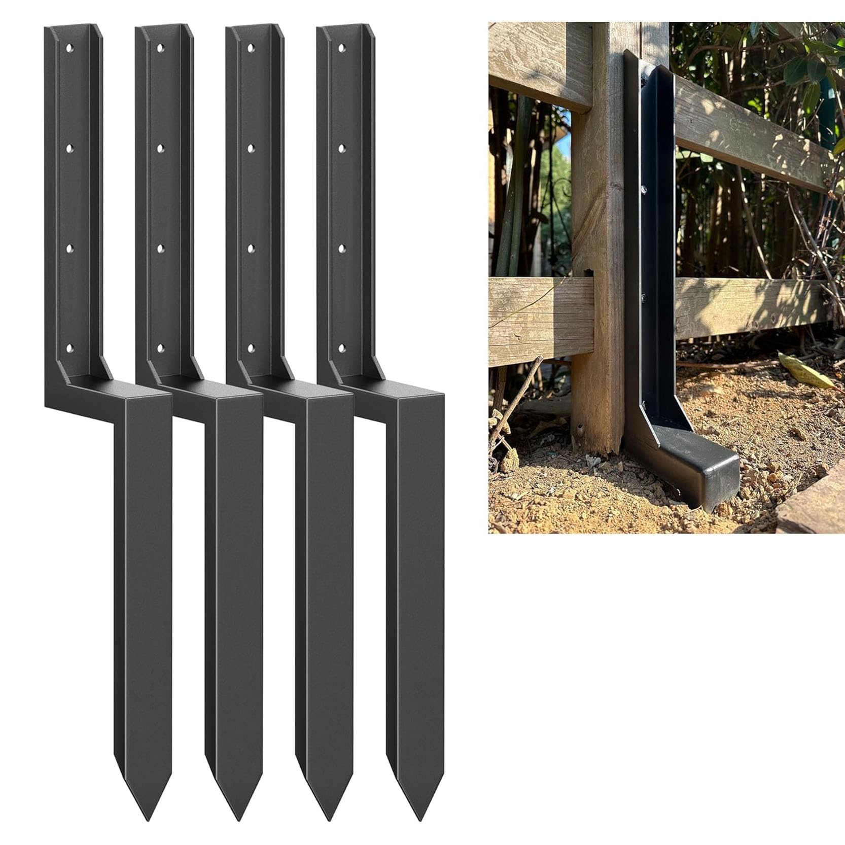 LQSYBHD 4 Pack Fence Post Anchor Repair Kit Fence Post Spikes Fixer Anchor Ground Spike Heavy Duty Fence Post Repair Kit for Repair Tilted or Broken Wooden Fence Posts
