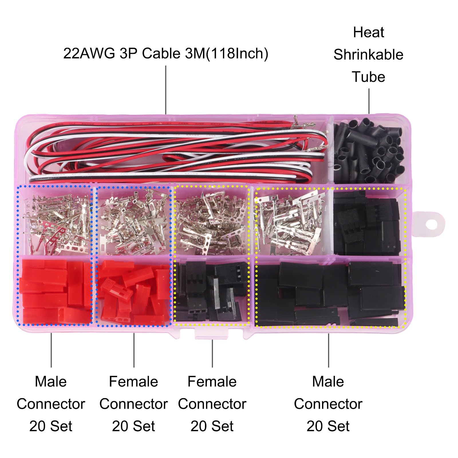 AEDIKO JST Servo Connector Kit 40 Sets Servo Plug Male Female Connector Crimp Pin Cable Kit Compatible JST SYP Futaba for Hitec Spektrum RC - Image 2