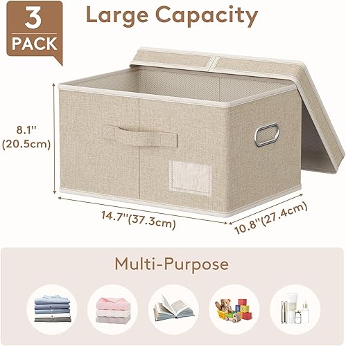 Miniatura 2 de Lifewit - Contenedores medianos de almacenamiento de ropa con tapas, cajas plegables de tela con asas, organizador decorativo para armario, cestas