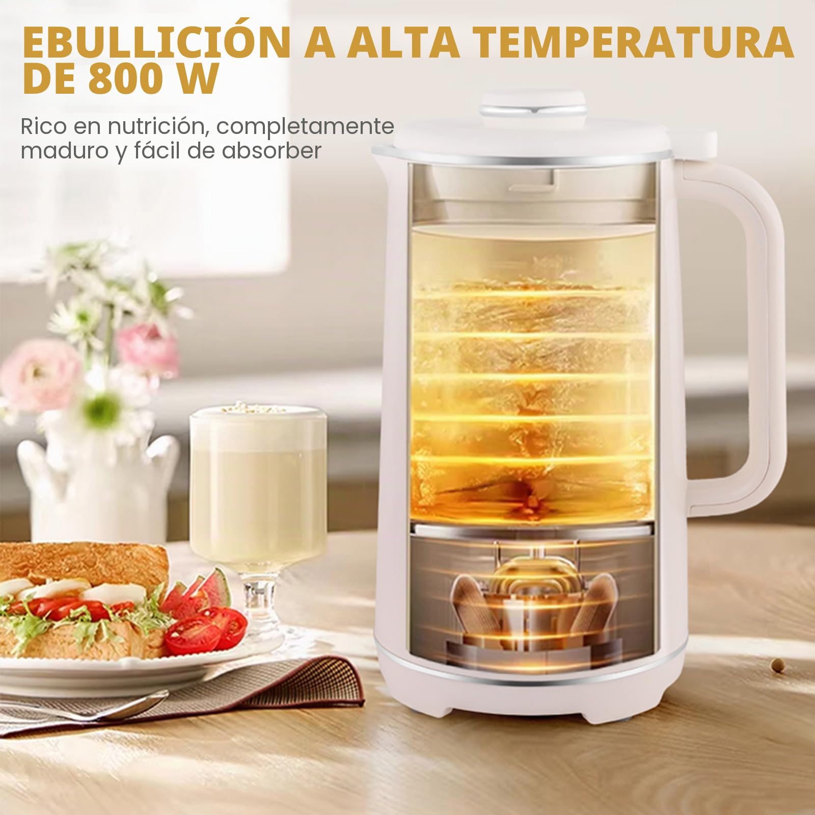 Máquina de leche de nuez 8 en 1 con panel táctil icono, máquina de leche vegetal de 1200 ml con autolimpieza, temporizador y función de mantenimiento caliente - Máquina de leche de soja y avena para