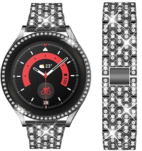 Vista 99 de Correas compatibles con Samsung Galaxy Watch FE / 5/4 de 1.575 pulgadas, correa de metal con diamantes de imitación brillantes de 0.787 pulgadas