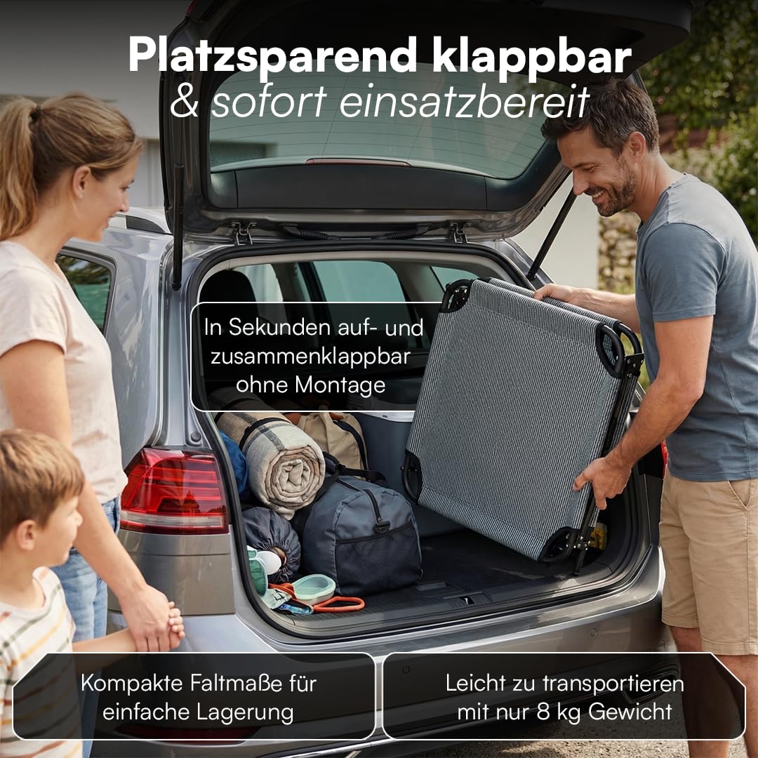 STEELSØN Nysaris Sonnenliege Klappbar – Strandliege in Grau/Schwarz – Outdoor Gartenliege wetterfest – Liegestuhl mit Polsterauflage – leichte Campingliege verstellbar mit Seitentasche – bis 180 kg