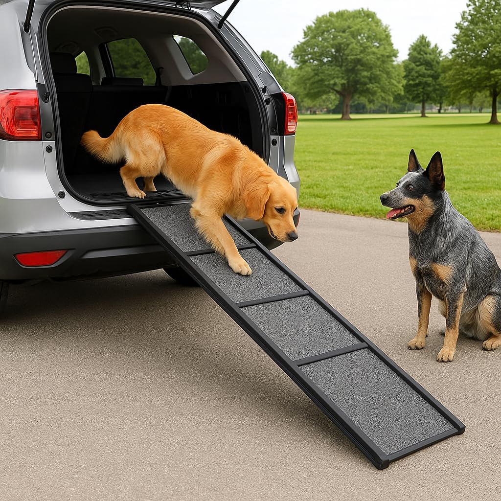 NK Rampa per Cani – Rampa Pieghevole, Antiscivolo, Leggera e Resistente, per Animali Domestici fino a 65 kg, Uso Interno ed Esterno, Dimensioni 160 × 44 cm, Colore Nero