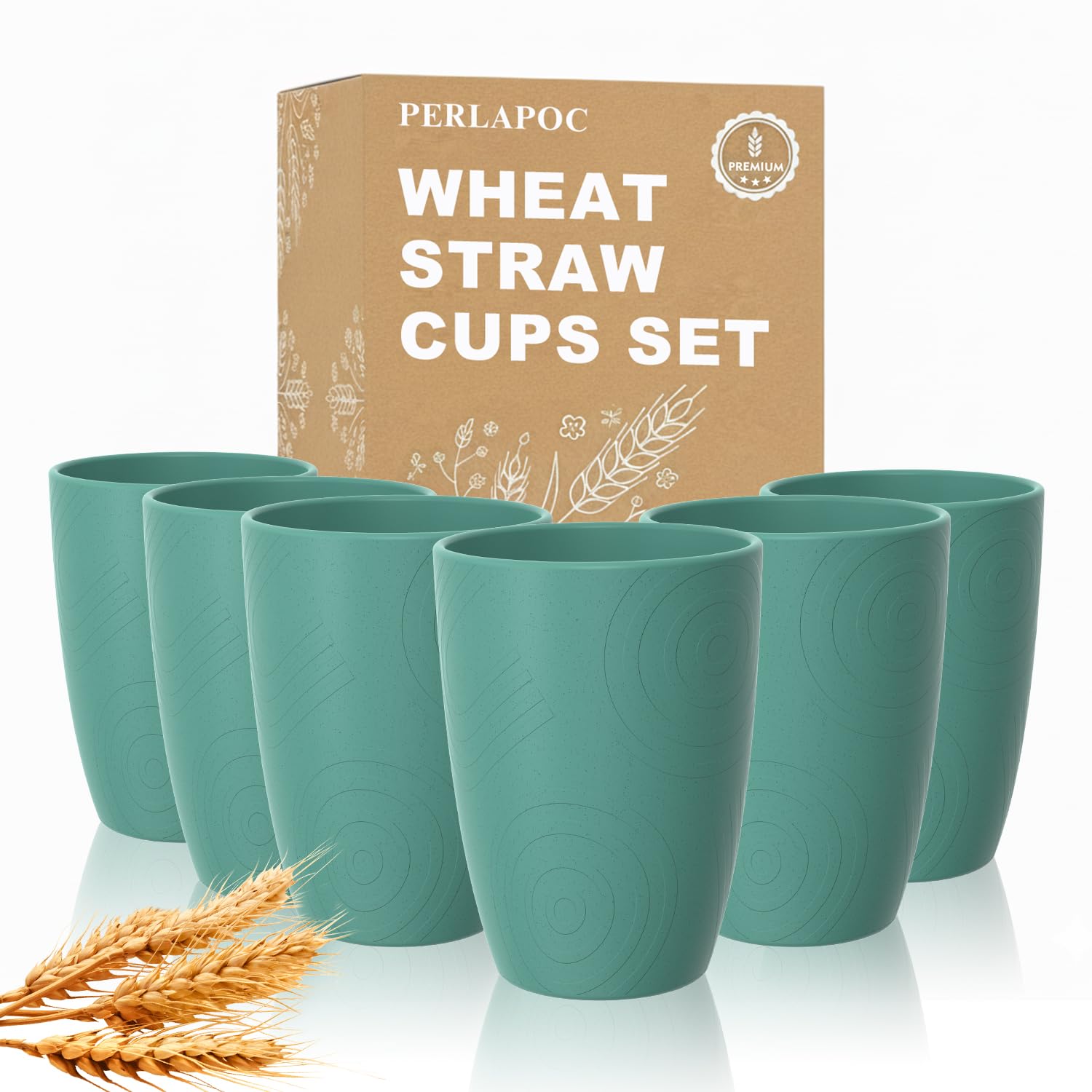 Wheat Straw Plastic Cups Set 6 PCS, 12 OZ Kitchen Cups Set, Green