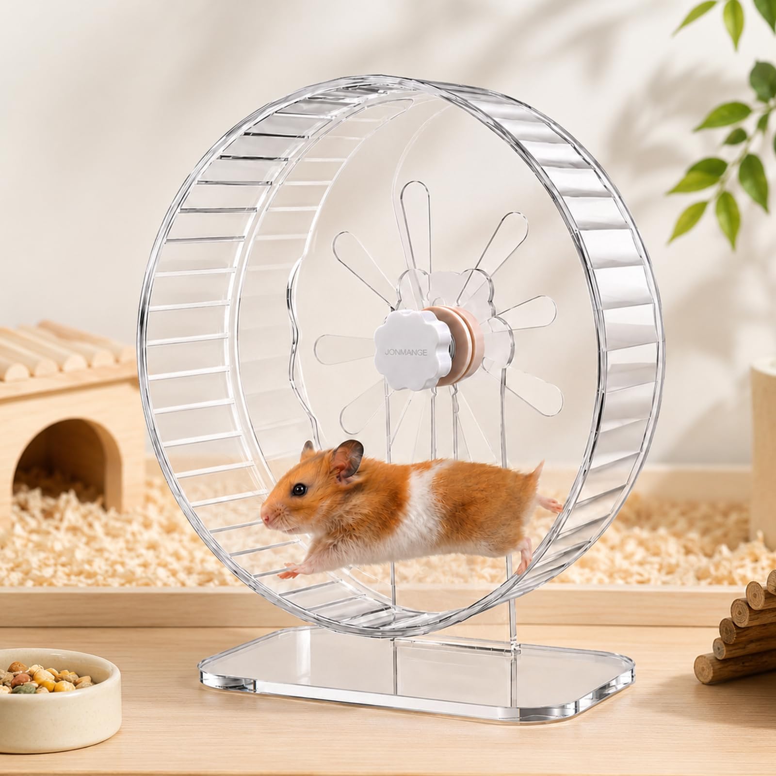 Silent Hamster Wheel with Adjustable Stand, Thick Acrylic Spinner with 7° Ergonomic Incline for Spine Protection & Anti-Flyout, Gap-Free Easy Clean Cage Accessory for Syrian Hamsters & Gerbils (26cm)
