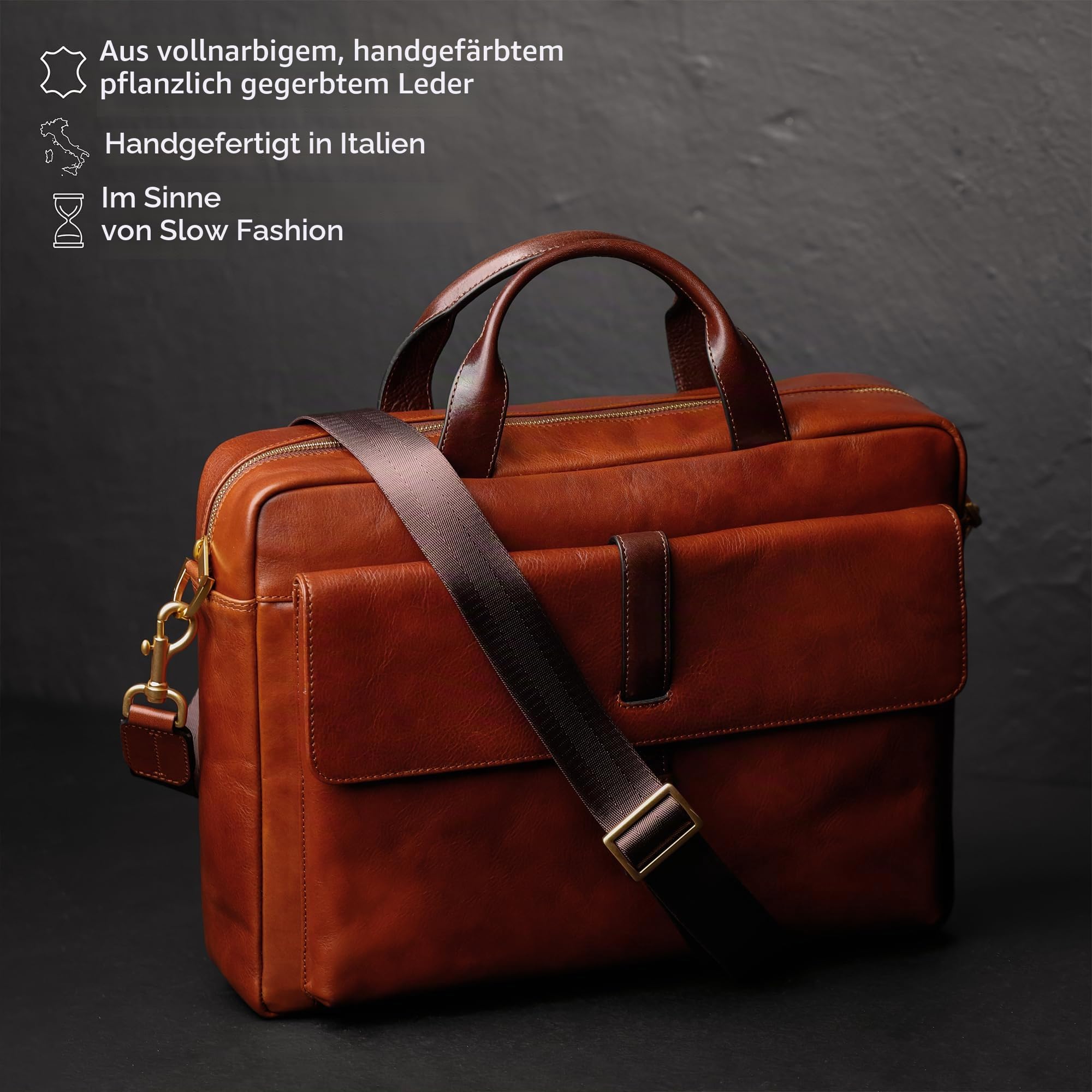 Time Resistance Leder Aktentasche - Italienische handgefertigte Laptoptasche aus Leder - Aktentasche für Männer und Frauen - Professionelle Aktentasche