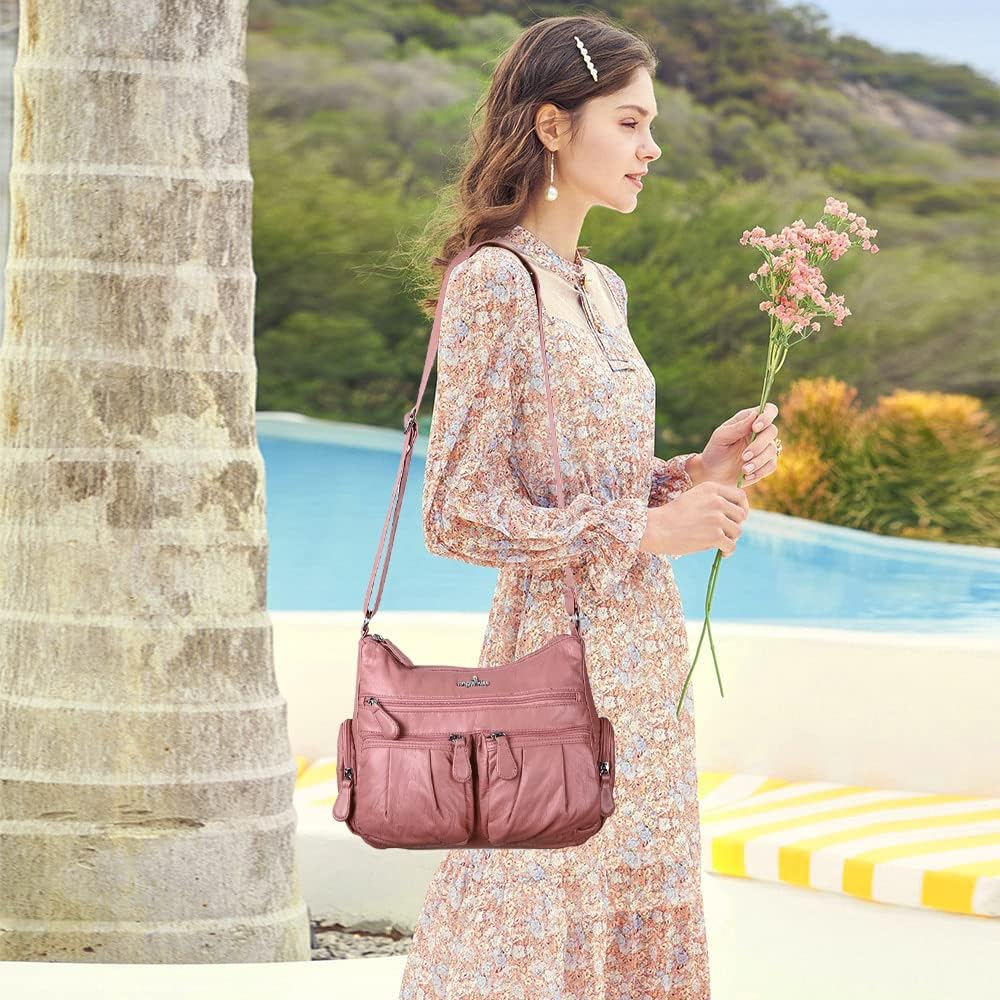 Angelkiss Crossbody Bags for Women, Ladies Shoulder Handbags and Purses Medium Faux Leather Pocketbooks 23-pink image 7 of 7 B07WZXV4WM