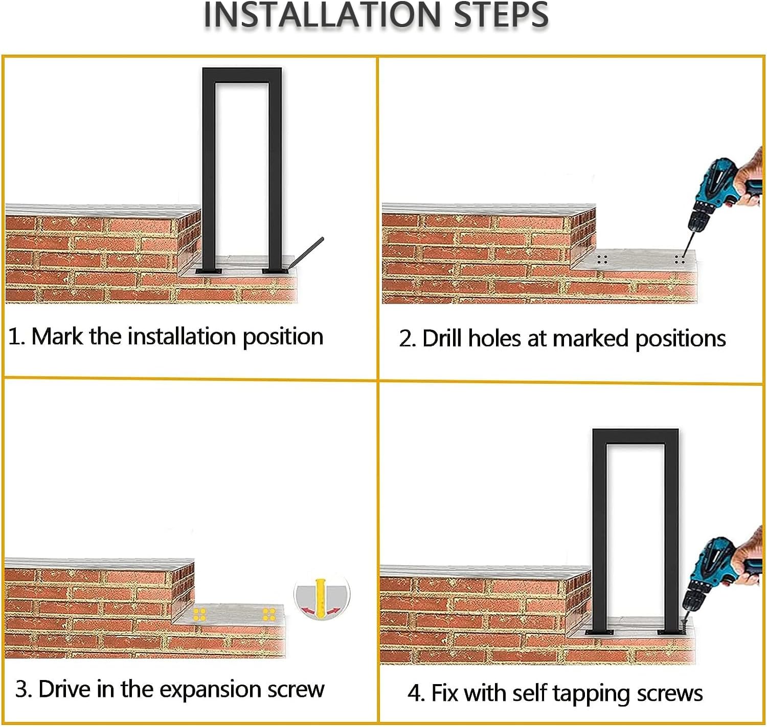 U-Shaped Staircase Handrail Handrails for Outdoor Steps - Anti-Slip Support Railings (95CM, Black, 1)