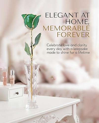 Miniatura 9 de Forever Rose Sumergido a mano en oro de 24 quilates, piedra natal de mayo inspirada en esmeralda, con destellos, rosa real en caja de regalo de oro