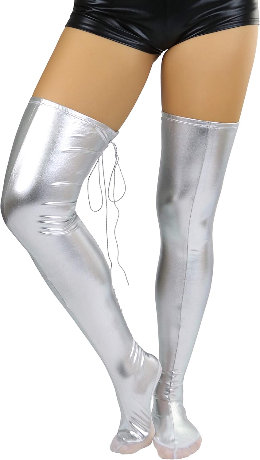 ToBeInStyle Women's Shiny Leather Like Wet Look Lace Up Thigh High