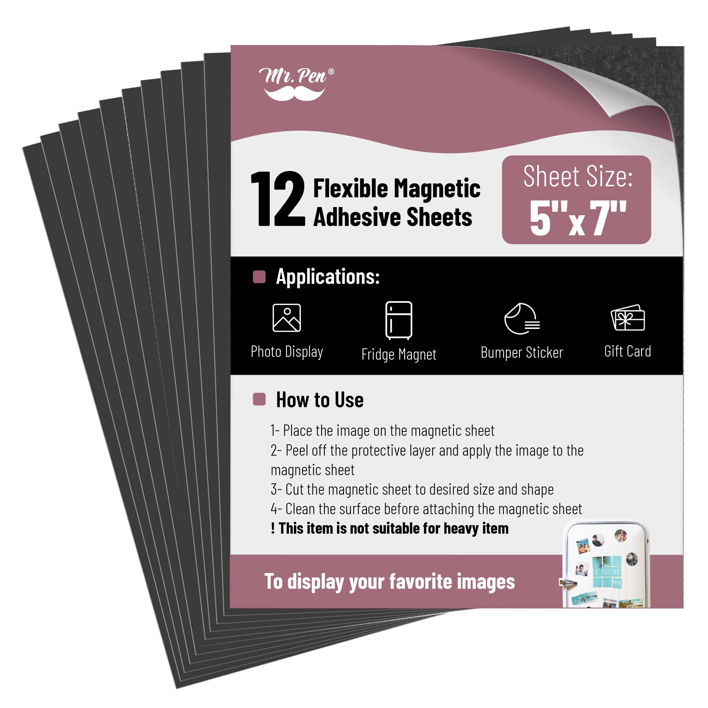 Mr. Pen- Flexible Magnetic Sheets with Adhesive Backing, 5" x 7", 12 Pack, Magnet Sheets with Adhesive