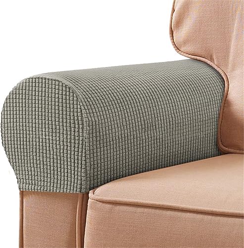Juego de 2 fundas elásticas para reposabrazos para sillas y sofás, fundas elásticas para reposabrazos de sillón reclinable, color gris