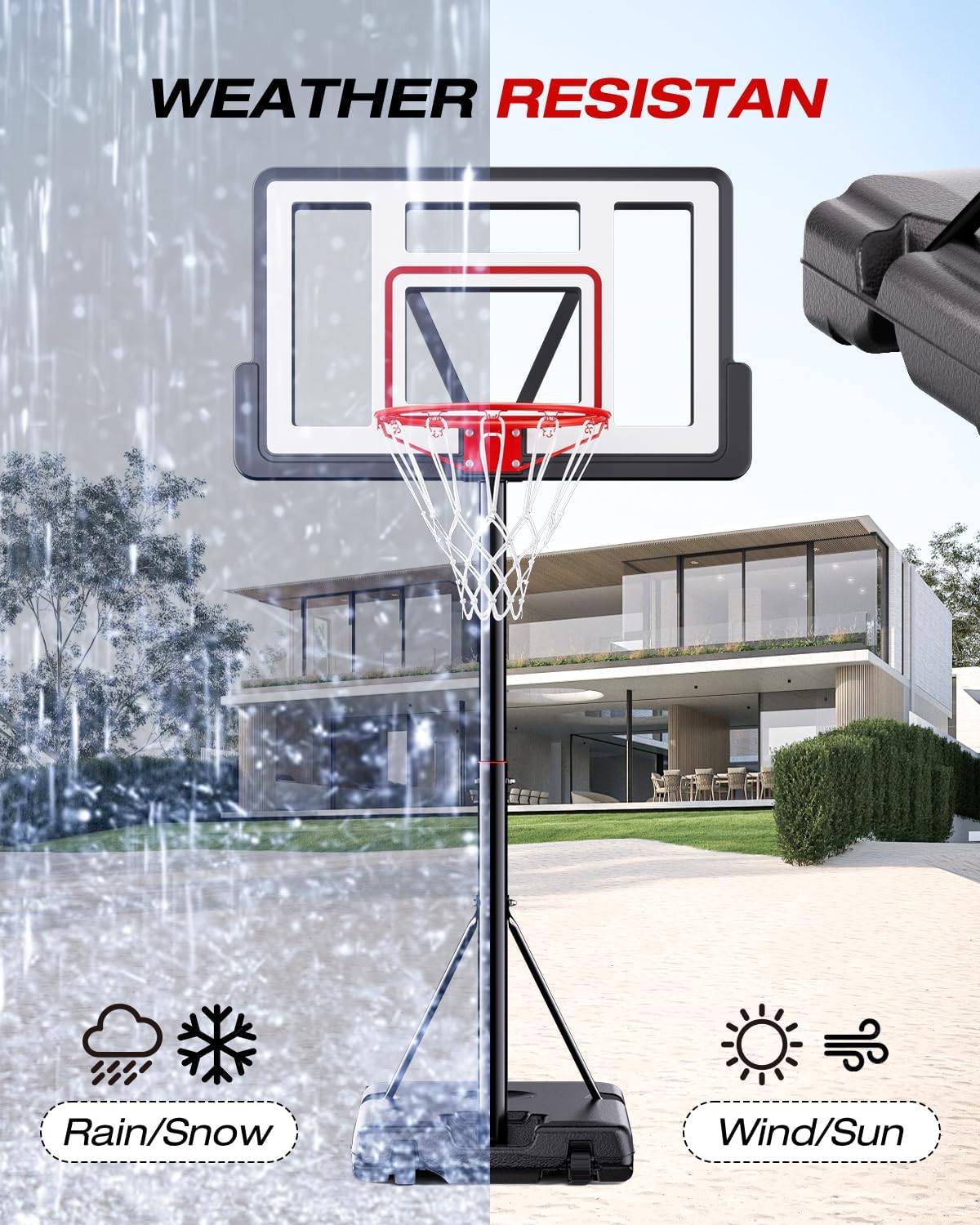 Basketball Hoop Outdoor 10 FT Height Adjustable, Portable Basketball Goals Systems with 44" Backboard for Youth Adults Kids - Backyard, Driveway, Indoor Play