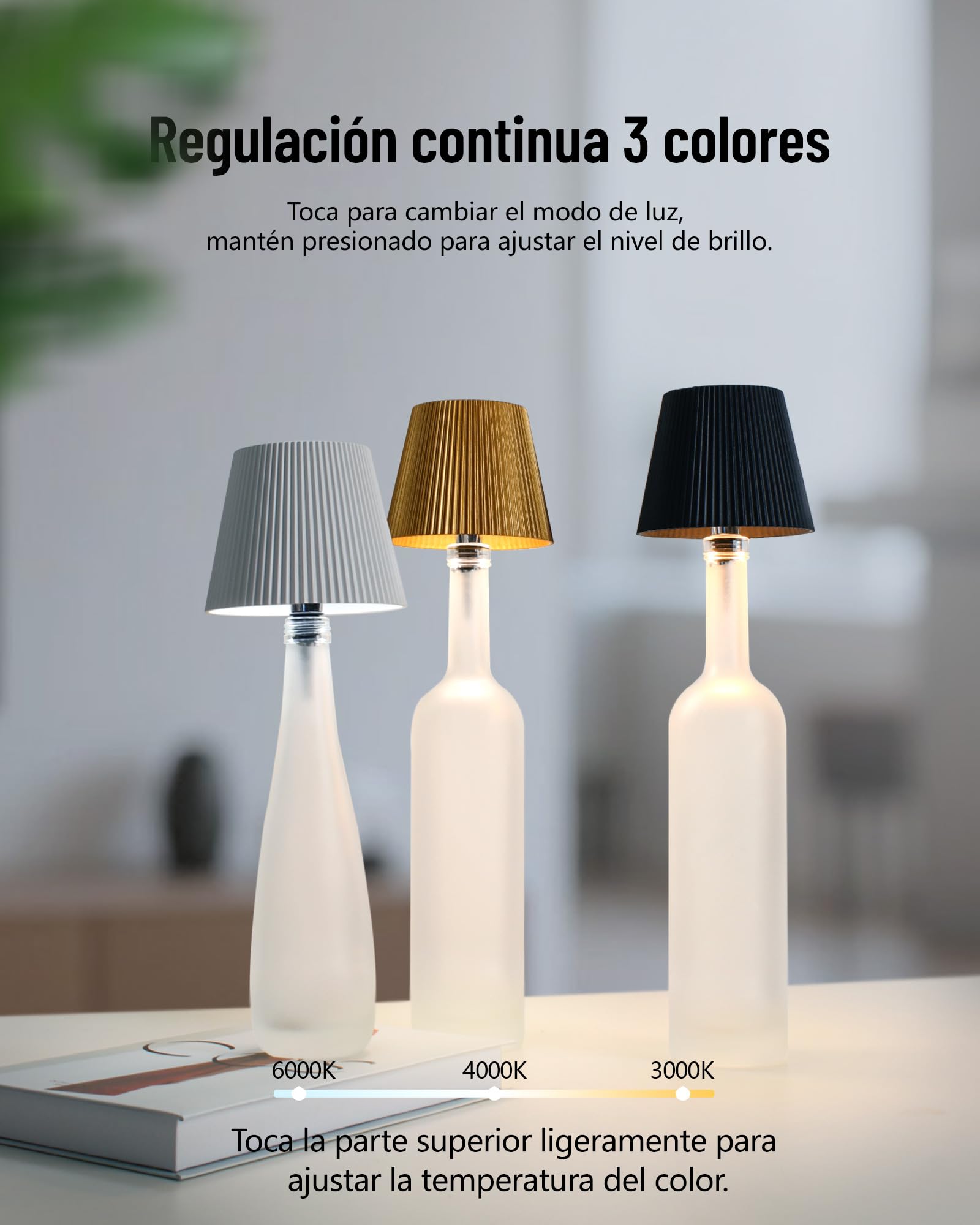 Beaeet lámpara Botella LED Blanca, Recargable USB-C, sin Cable, IP54, 3 Tonos Regulables, para Botella de Vidrio, Mesa, balcón, terraza, Camping, Fiesta