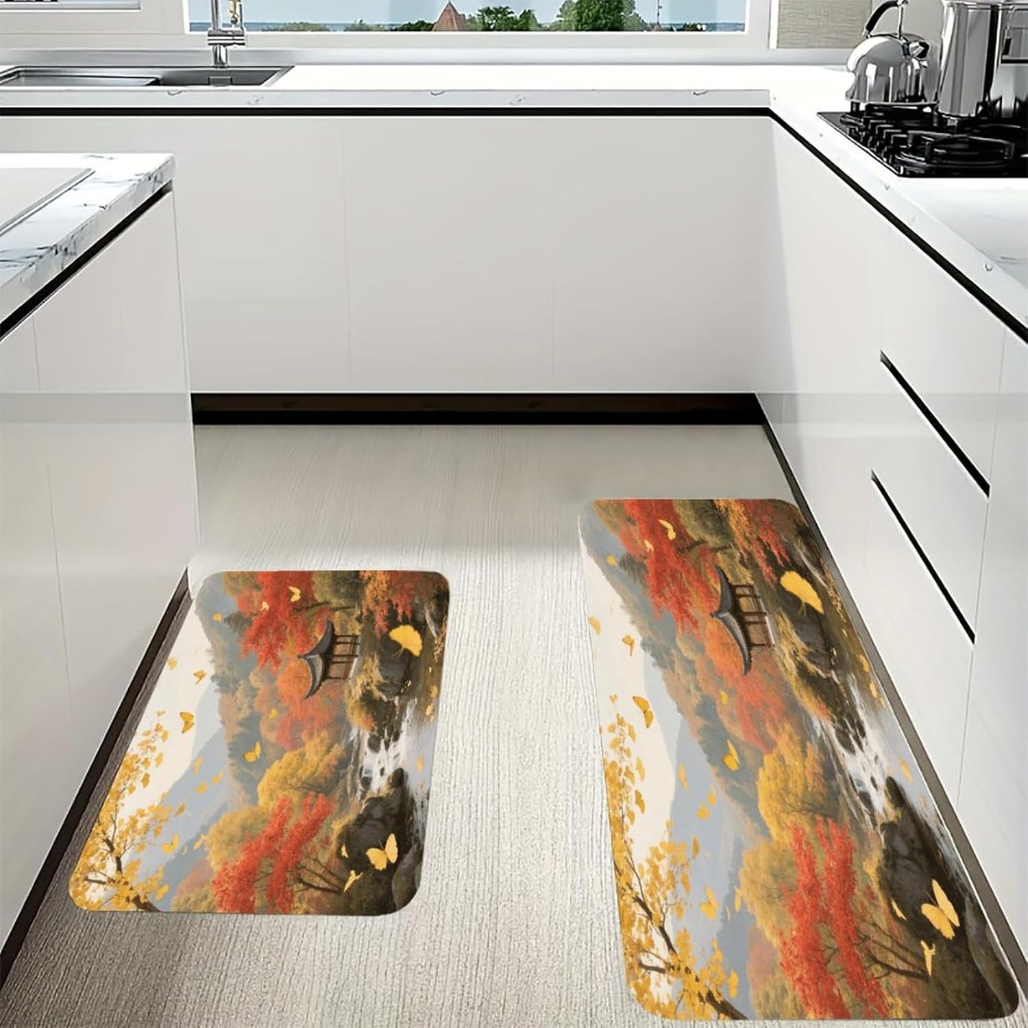 A Forest of Red Maples Kitchen Mat Outdoor Rug Area Rug | Kitchen Rug for Washable Non-Slip Breathable for in Front of Sink for Standing for Kitchen,Hallway,and Laundry Decor