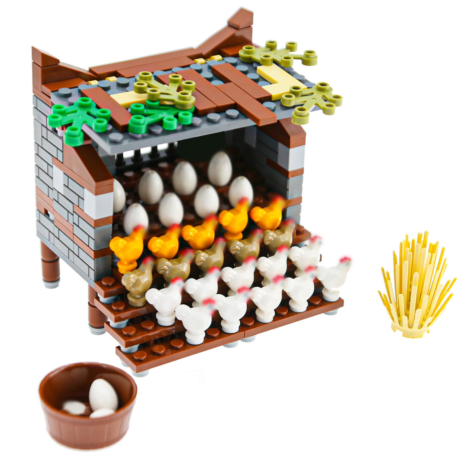 203pcs Farms-Bricks Chicken-coop Building Blocks Sets Compatible with Major Brands, Hen-cat-Dog-House-Plant DIY-Toys-Bricks Gifts for Kids Boys Girls