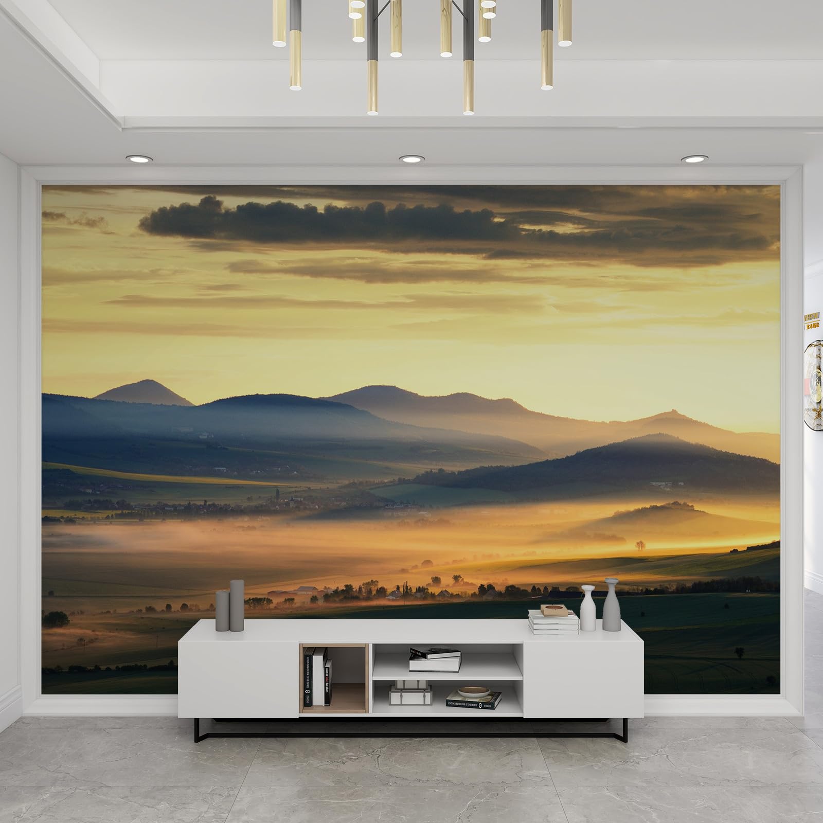 Papier peint panorama de montagnes enneigées 3D pour salon et chambre 200x140 cm
