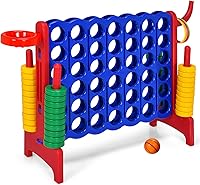 Vista 1 de KOTEK Juego gigante 4 en una fila, juego familiar jumbo de 4 en puntuación con deslizadores de liberación rápida, 42 anillos, lanzamiento de anillos