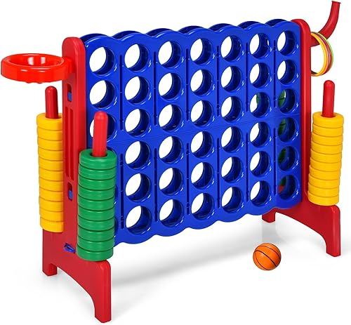 KOTEK Juego gigante 4 en una fila, juego familiar jumbo de 4 en puntuación con deslizadores de liberación rápida, 42 anillos, lanzamiento de anillos