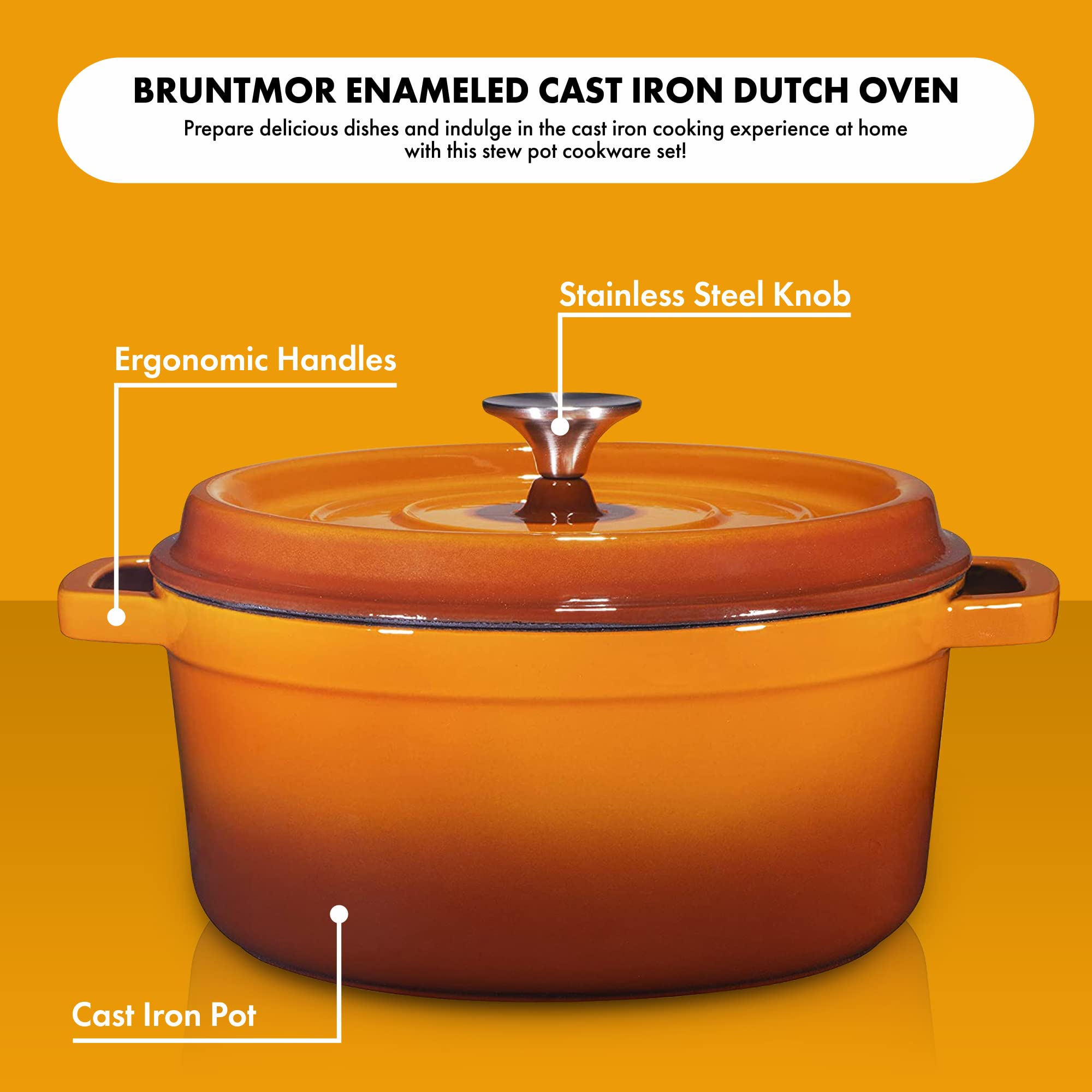 Amazon.com: Bruntmor Pre-Seasoned 5.2 qt Enameled Cast Iron Round