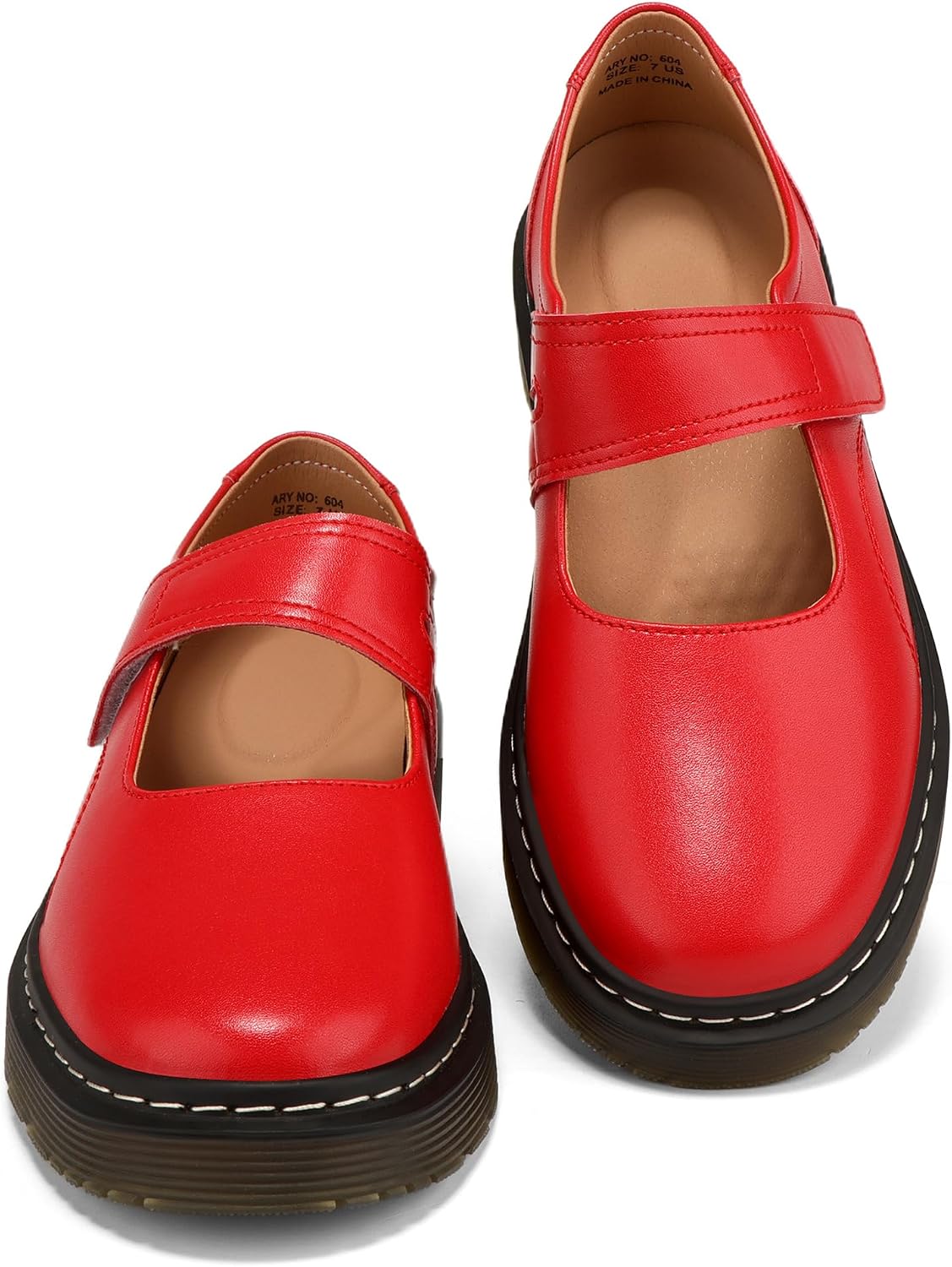 Women's Mary Jane Shoes, Comfortable Memory Foam Insole Flats with Classic Hook and Loop Closure Ankle Straps for Ladies School Work Travel image 2