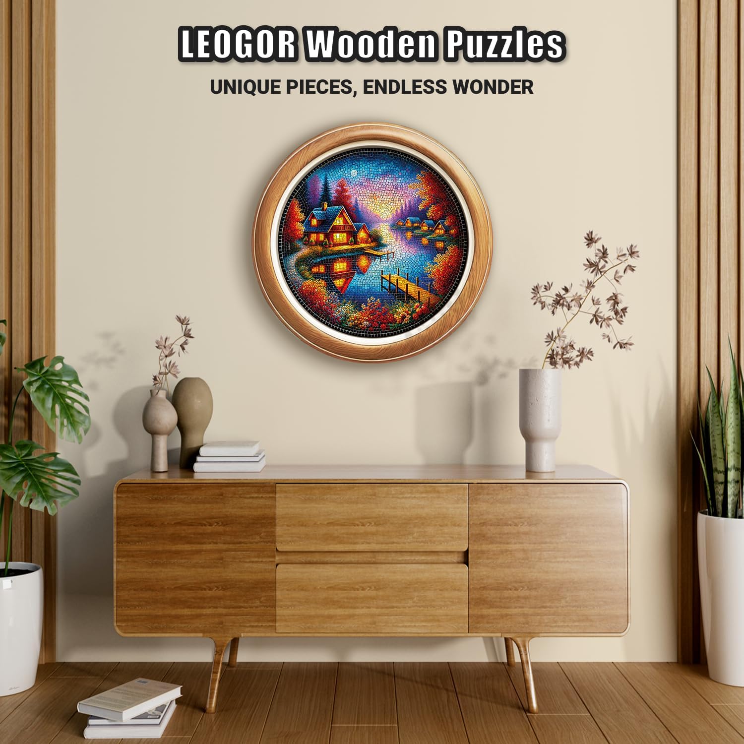 LEOGOR 500 piece Wooden Puzzles for Adults, 18 x 18 in Extra-Thick 5mm Wood Puzzles Adult, Premium Wooden Jigsaw Puzzle with Animal Shaped Pieces, Beautiful and Challenging Gift for Adults
