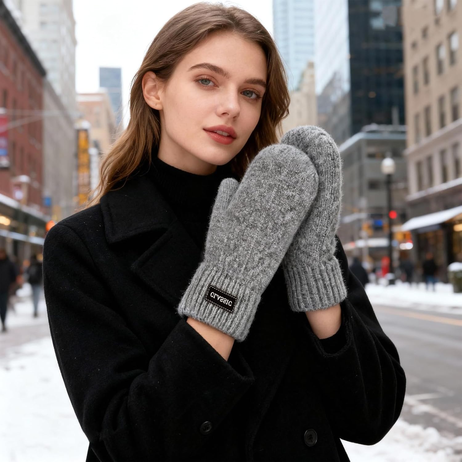 1 Pairs Winter Mittens Gloves for Women Warm Knit Fleece Lined Thick Gloves for Cold Weather - Image 4