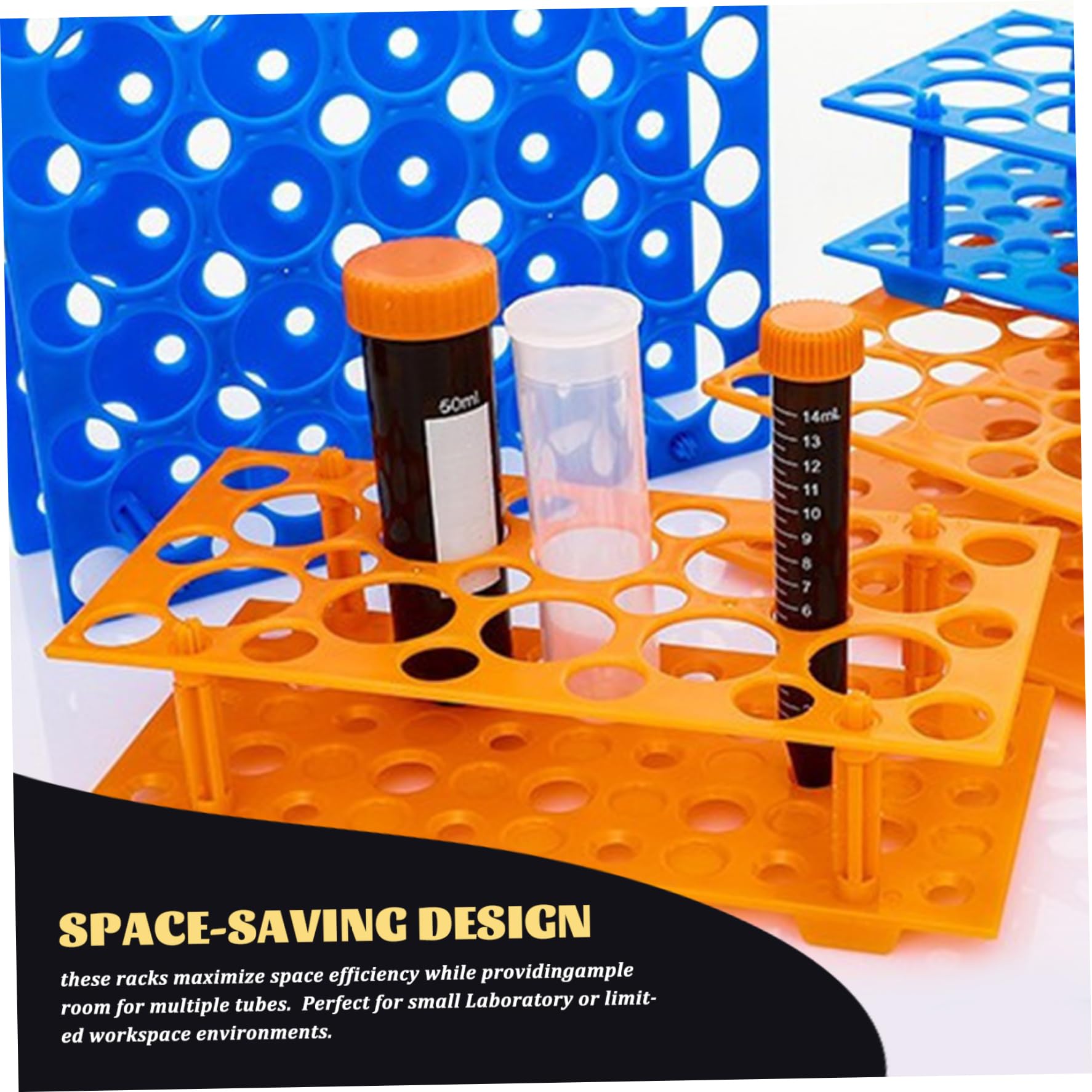 2Pcs Test Tube Rack 8.66x3.78x2.24in Portable Lightweight Laboratory Plastic Centrifuge Tube Rack, Orange and Blue