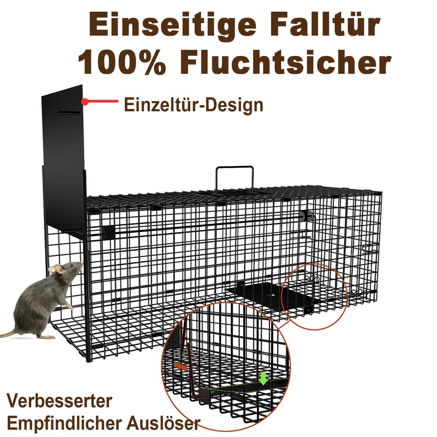 Gabbia Trappola Per Animali Talpa Ratto Mouse Topo Nutria 50 X 20 X 27 Cm Petigi - Foto 2