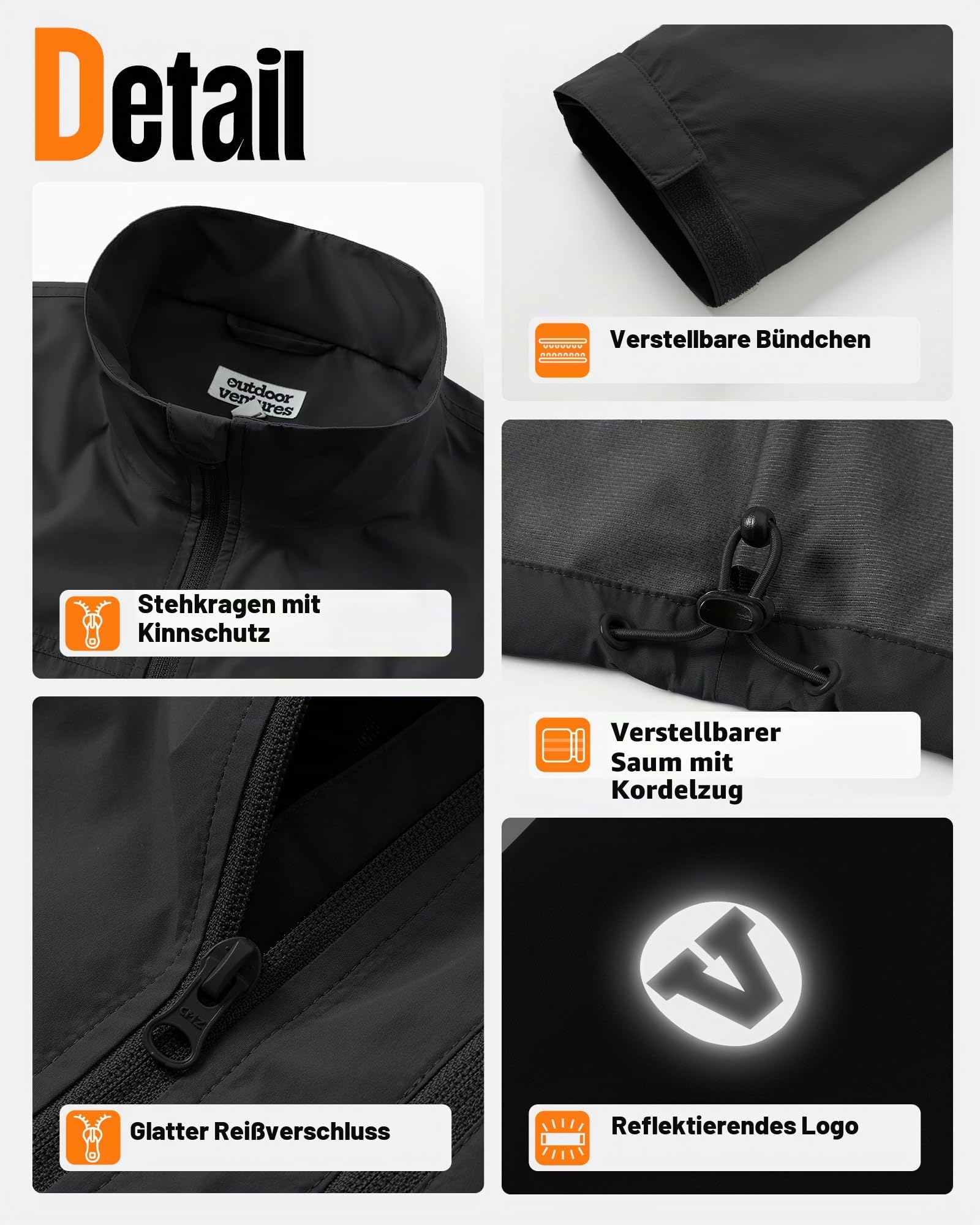 Outdoor Ventures Jacke Herren Wasserdichte Softshelljacke Leicht Golf Jacke | Winddichte Gefüttert Übergangsjacke mit 4 Taschen Atmungsaktive Freizeitjacke Windbreaker Sportjacke Wandern, Golf, Angeln