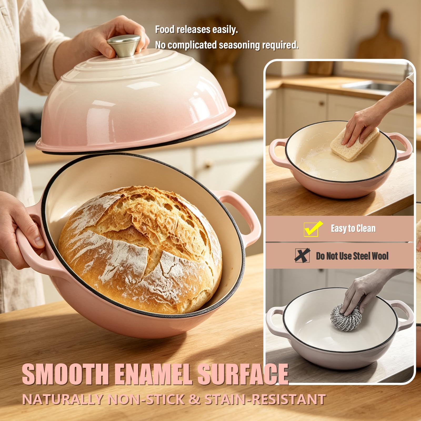 Cast Iron Bread Dutch Oven - 6QT Cream Enamel -4 Cast Iron Bread Dutch Oven - 6QT Cream Enamel -4