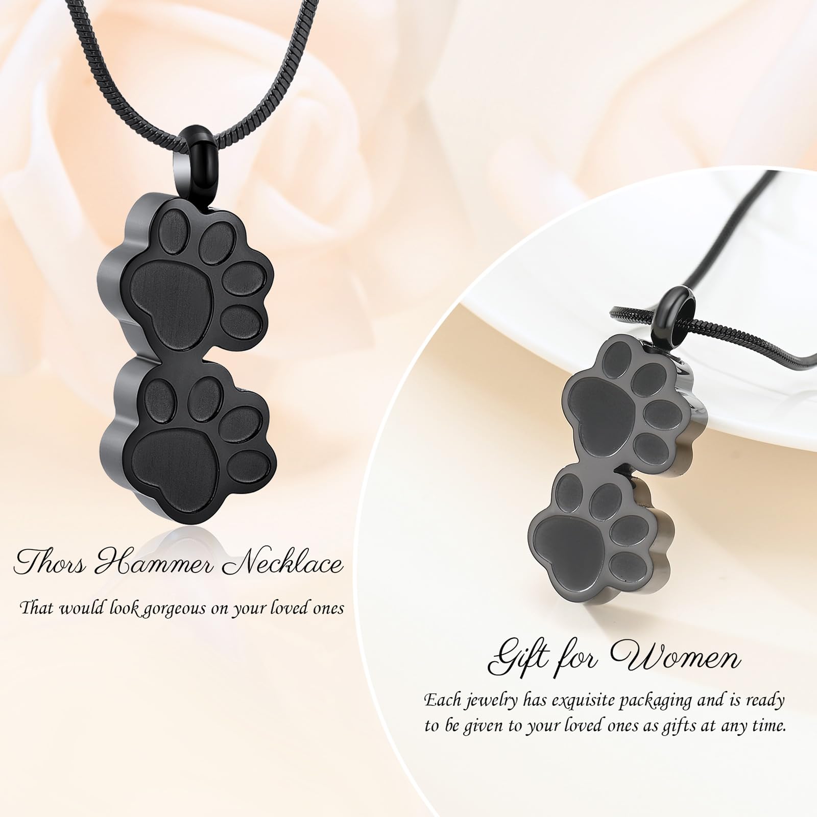 Pet Cremation Jewelry for Ashes Dog Memorial Locket Cremation Keepsake Urn Necklace for Pet Dog Cats (Black) - Image 4