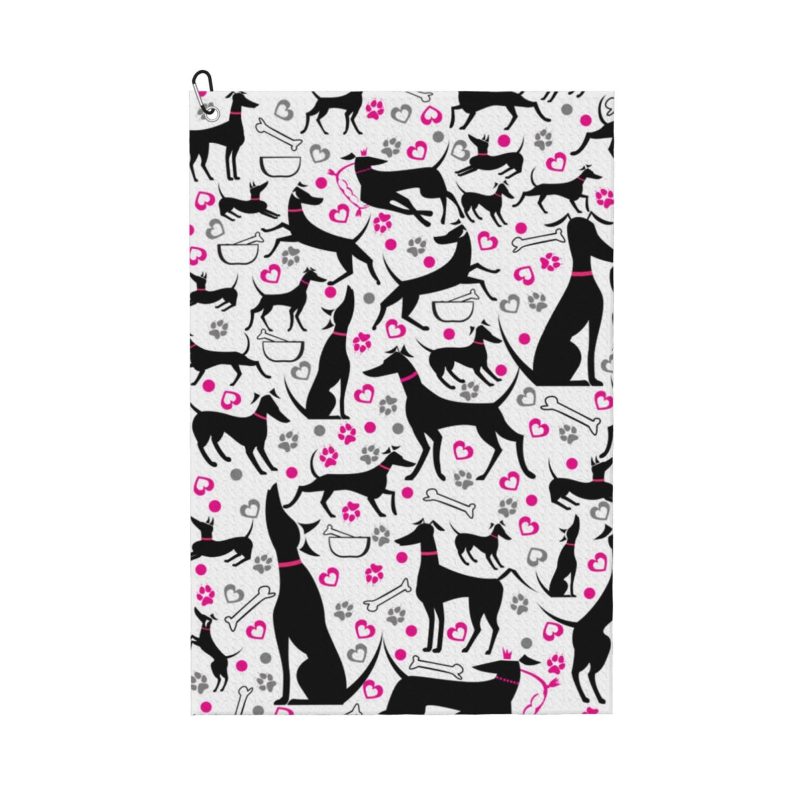 Hnnkloy Greyhounds And Paw Heart, 16x24 in Portable Waffle Golf Towels with Carabiner Clip for Golf Bag
