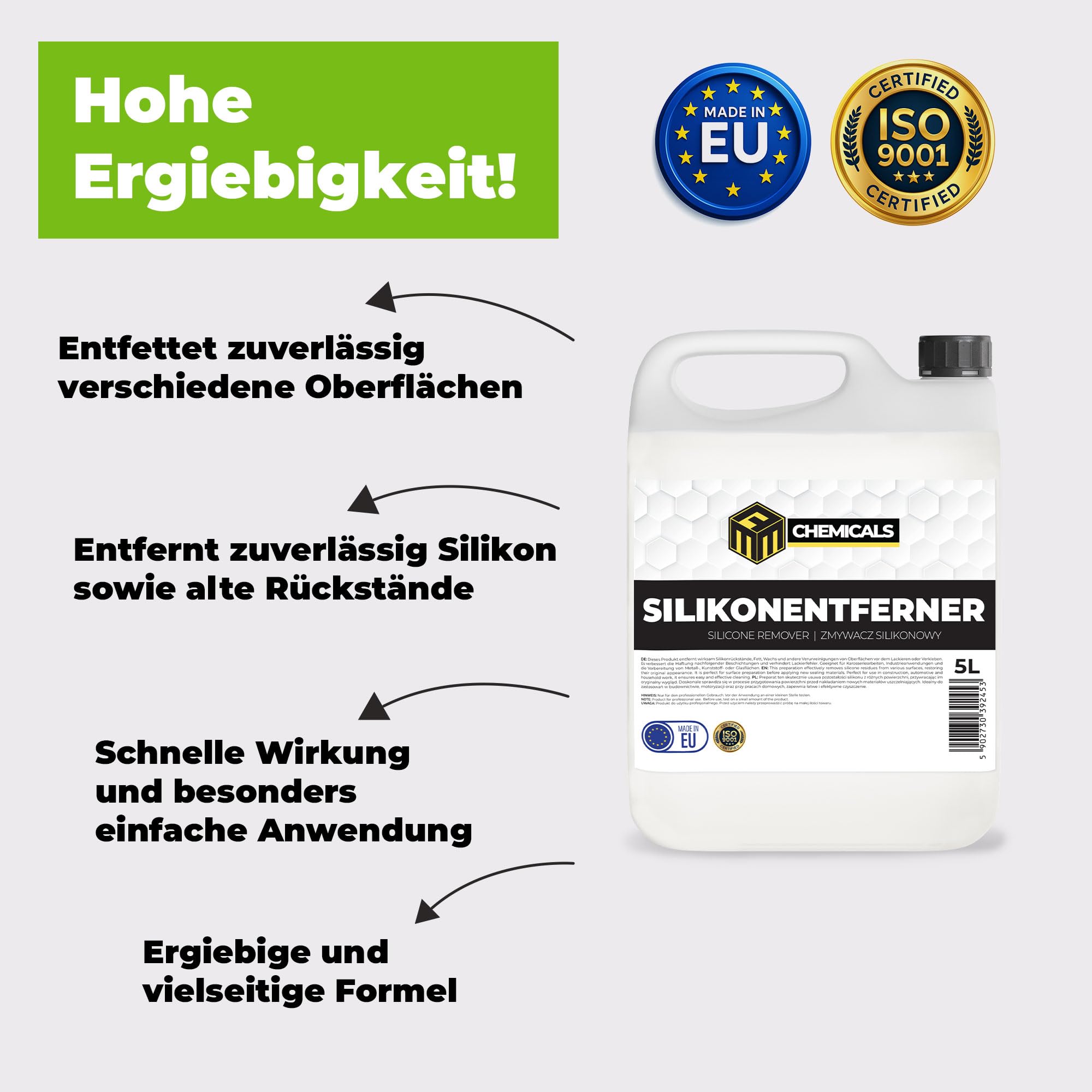 Silikonentferner – Antisilikonreiniger zum Entfernen von Silikon, Fett & Öl – Lackentfetter zur Lackvorbereitung und Oberflächenreinigung 1 × 200 L