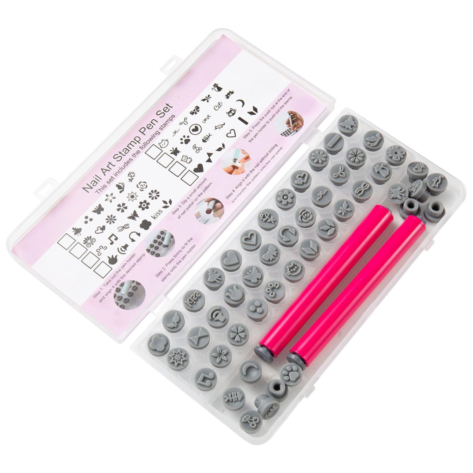 48 pièces stylos de tampon d'art d'ongle différents modèles tampons 'art 'ongle avec pointe de stylo en silicone fleur papillon rose kit 'estampage bricolage pour femmes, décoration jardin