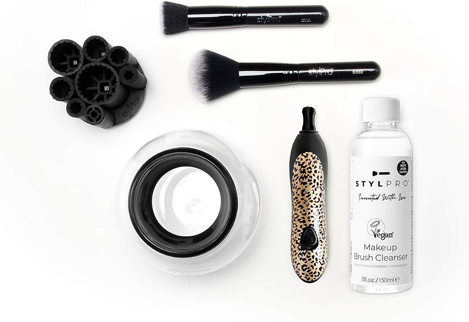 stylPro StylPro Cheetah Gift Set Kit: Electric Makeup Brush Cleaner and Dryer Machine with 8 Brush Collars, Brush Cleanser