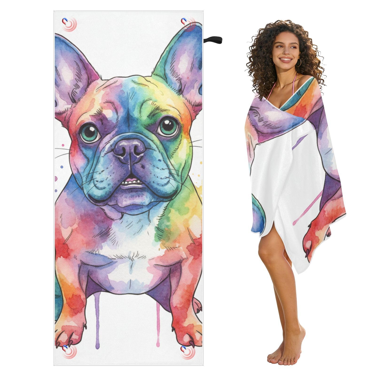 Grandes serviettes de plage avec sacs en maille pour adultes, jolie serviette de bain aquarelle avec fermeture magnétique, anti-sable, absorbante à séchage rapide pour piscine, camping et voyage