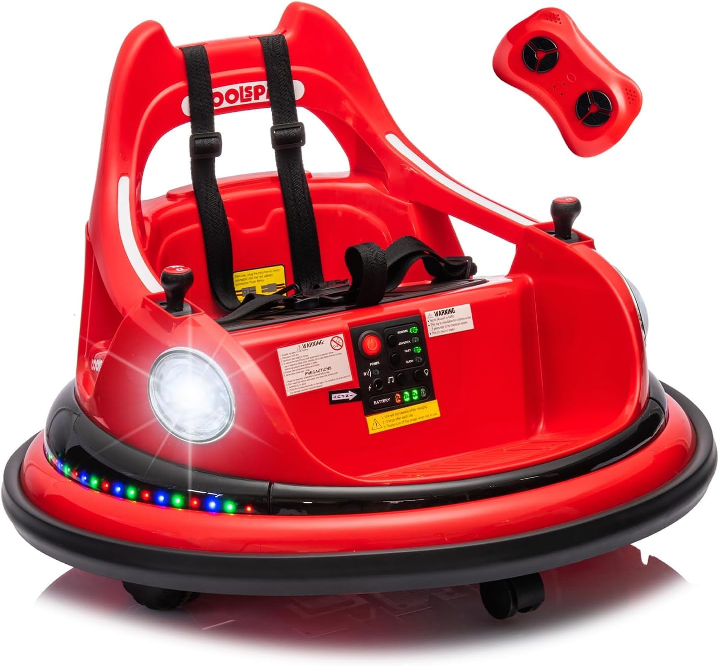 Autoscontro Elettrico 12V per Bambini Mondial Toys – Macchina Girevole 360° con Telecomando, Joystick, Cintura 5 Punti, Bluetooth, Luci LED, Musica, Paraurti, Giostrina da Casa (Rosso)