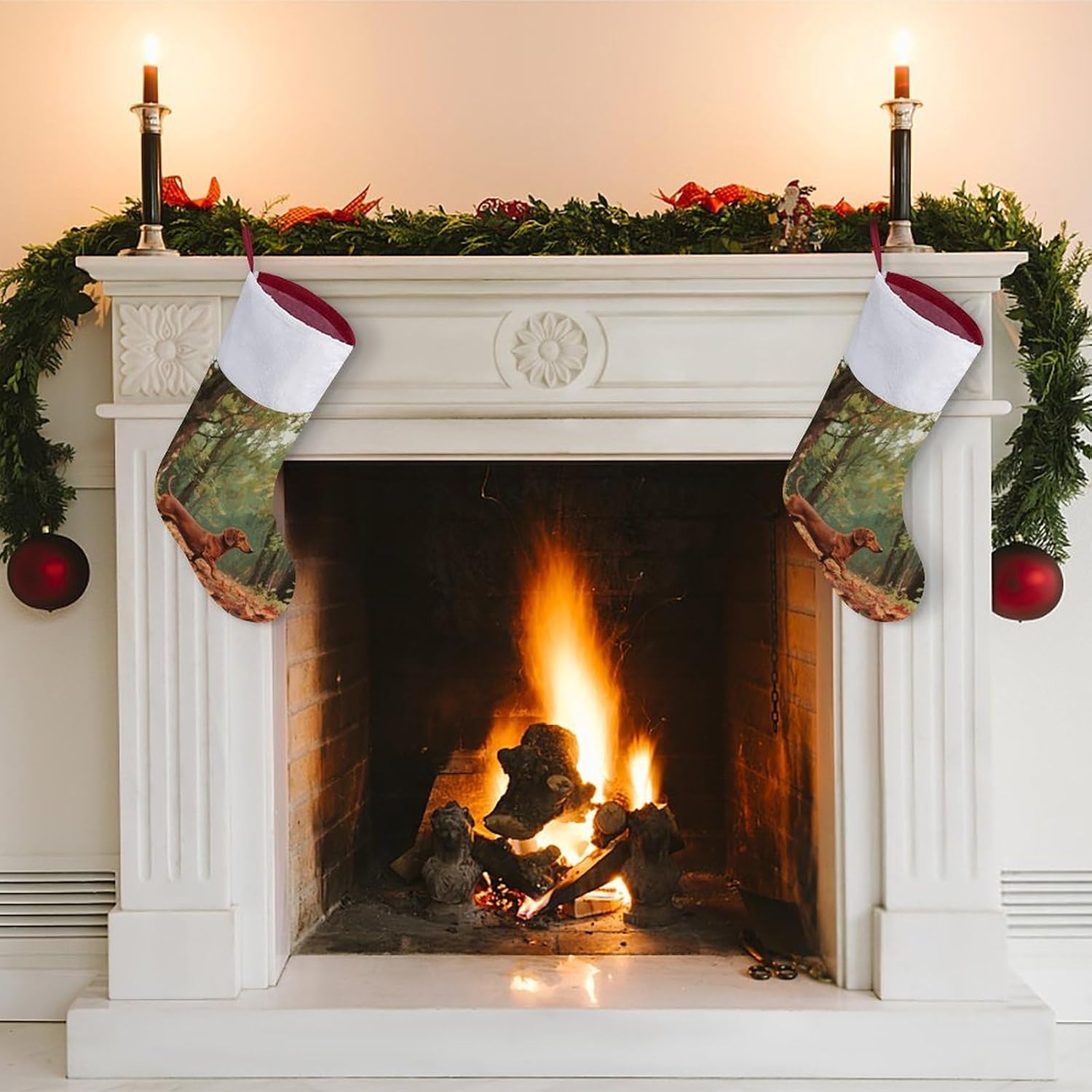 16.5 Inch Christmas Stockings with Plush Cuff - Wiener Dog Large Red Xmas Stockings for Fireplace Hanging, Traditional Holiday Decor for Family Christmas Party image 4